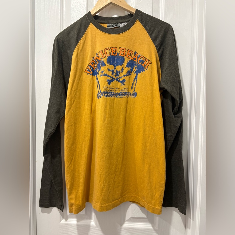 Y2K Venice Beach Long Sleeve Shirt Yellow Black Medium *$20-2/30*